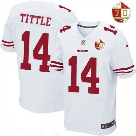 Men's San Francisco 49ers #14 Y.A. Tittle White 70th Anniversary Patch Stitched NFL Nike Elite Jersey