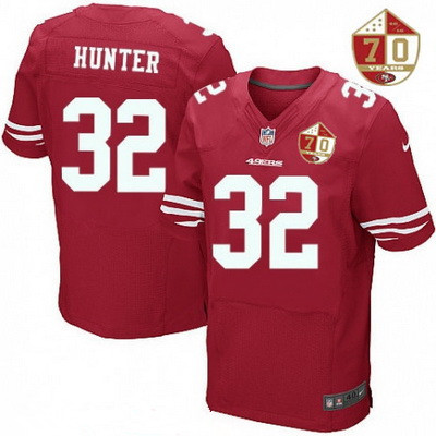 Men's San Francisco 49ers #32 Kendall Hunter Scarlet Red 70th Anniversary Patch Stitched NFL Nike Elite Jersey