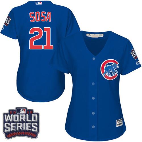 Cubs #21 Sammy Sosa Blue Alternate 2016 World Series Bound Women's Stitched MLB Jersey