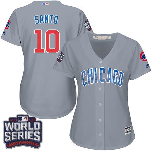 Cubs #10 Ron Santo Grey Road 2016 World Series Bound Women's Stitched MLB Jersey