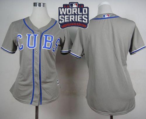 Cubs Blank Grey Alternate Road 2016 World Series Bound Women's Stitched MLB Jersey