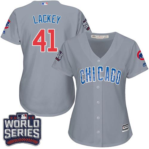 Cubs #41 John Lackey Grey Road 2016 World Series Bound Women's Stitched MLB Jersey