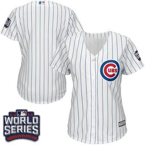 Cubs Blank White(Blue Strip) Home 2016 World Series Bound Women's Stitched MLB Jersey