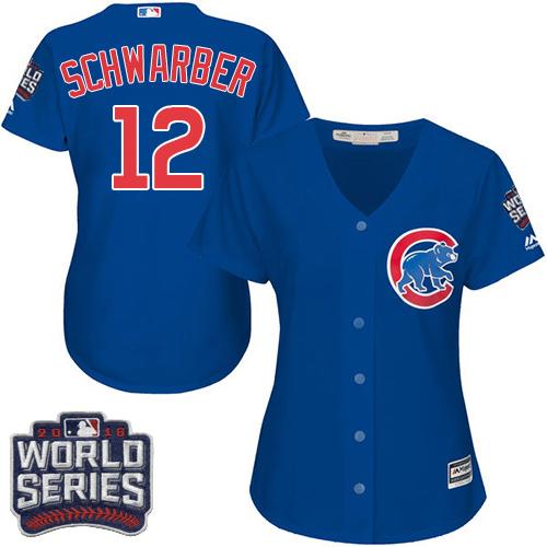 Cubs #12 Kyle Schwarber Blue Alternate 2016 World Series Bound Women's Stitched MLB Jersey