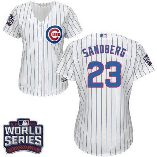 Cubs #23 Ryne Sandberg White(Blue Strip) Home 2016 World Series Bound Women's Stitched MLB Jersey