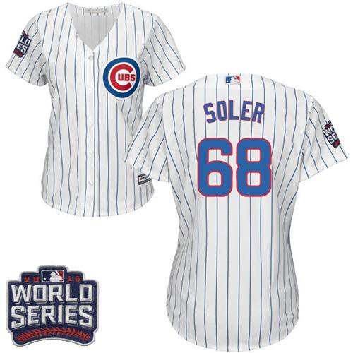 Cubs #68 Jorge Soler White(Blue Strip) Home 2016 World Series Bound Women's Stitched MLB Jersey