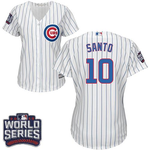 Cubs #10 Ron Santo White(Blue Strip) Home 2016 World Series Bound Women's Stitched MLB Jersey