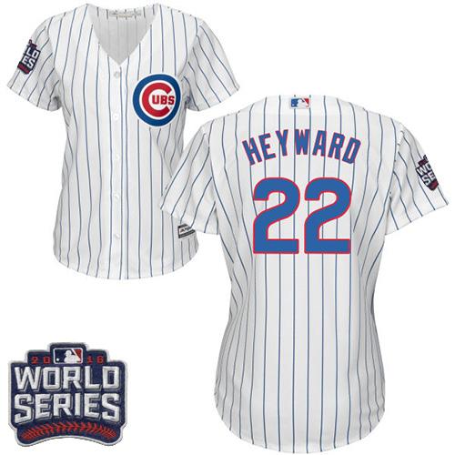 Cubs #22 Jason Heyward White(Blue Strip) Home 2016 World Series Bound Women's Stitched MLB Jersey