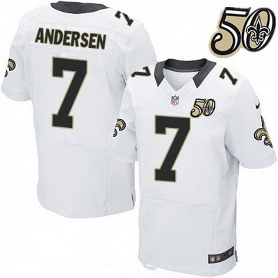 Men's New Orleans Saints #7 Morten Andersen White 50th Season Patch Stitched NFL Nike Elite Jersey