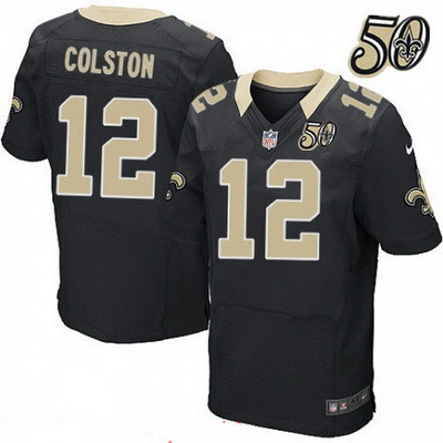 Men's New Orleans Saints #12 Marques Colston Black 50th Season Patch Stitched NFL Nike Elite Jersey