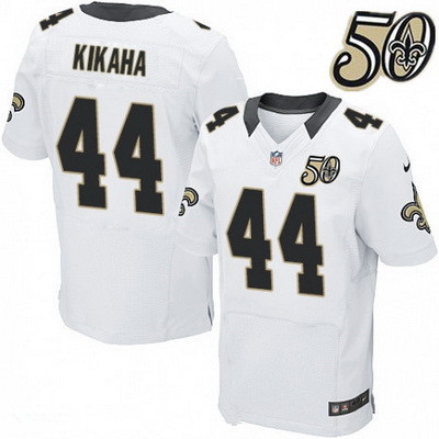 Men's New Orleans Saints #44 Hau'oli Kikaha White 50th Season Patch Stitched NFL Nike Elite Jersey