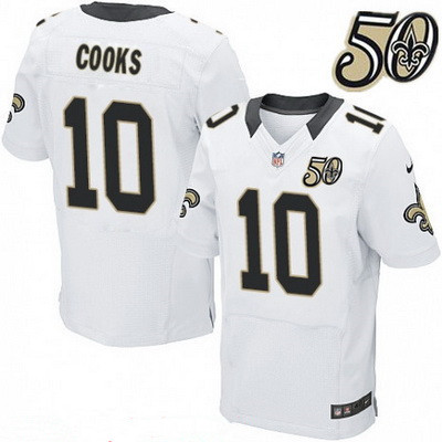 Men's New Orleans Saints #10 Brandin Cooks White 50th Season Patch Stitched NFL Nike Elite Jersey