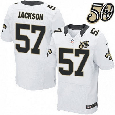 Men's New Orleans Saints #57 Rickey Jackson White 50th Season Patch Stitched NFL Nike Elite Jersey