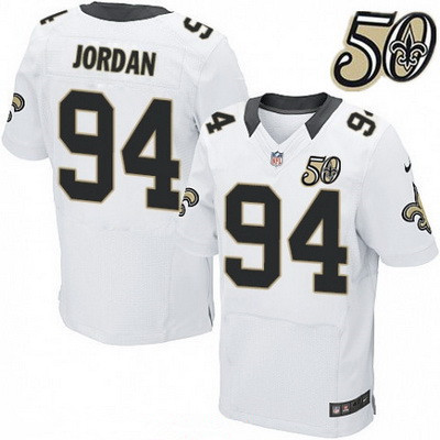 Men's New Orleans Saints #94 Cameron Jordan White 50th Season Patch Stitched NFL Nike Elite Jersey
