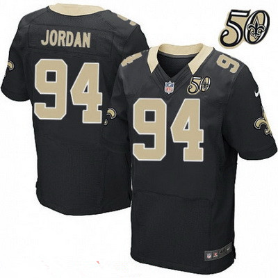 Men's New Orleans Saints #94 Cameron Jordan Black 50th Season Patch Stitched NFL Nike Elite Jersey