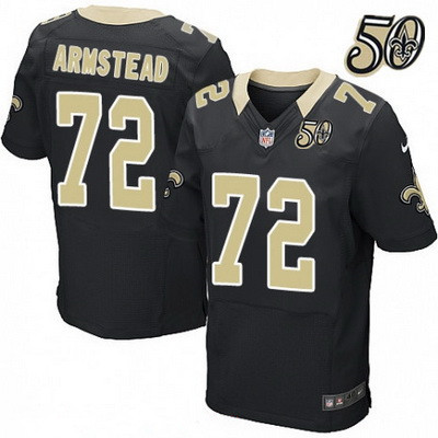 Men's New Orleans Saints #72 Terron Armstead Black 50th Season Patch Stitched NFL Nike Elite Jersey