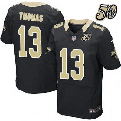 Men's New Orleans Saints #13 Michael Thomas Black 50th Season Patch Stitched NFL Nike Elite Jersey