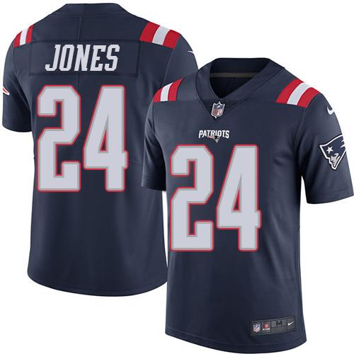 Nike Patriots #24 Cyrus Jones Navy Blue Men's Stitched NFL Limited Rush Jersey