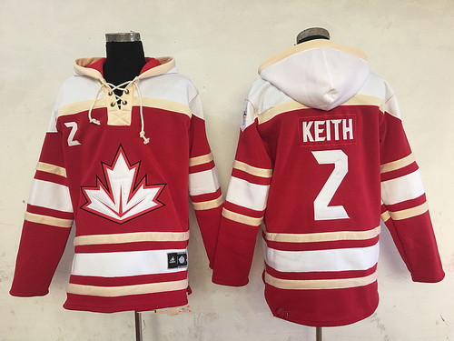 Men's Team Canada #2 Duncan Keith 2016 World Cup of Hockey Red Stitched Old Time Hockey Hoodie