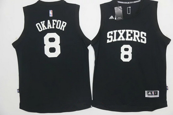 Men's Philadelphia 76ers #8 Jahlil Okafor Black With White Stitched NBA Adidas Revolution 30 Swingman Jersey