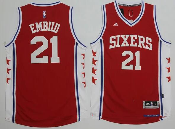Men's Philadelphia 76ers #21 Joel Embiid NEW Red Stitched NBA Adidas Revolution 30 Swingman Jersey