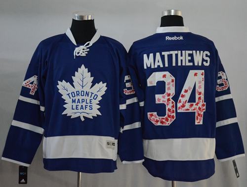 Maple Leafs #34 Auston Matthews Blue Canada Flag Fashion Stitched NHL Jersey