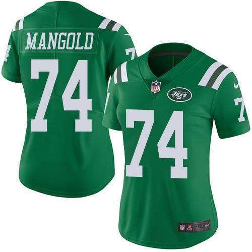 Nike Jets #74 Nick Mangold Green Women's Stitched NFL Limited Rush Jersey