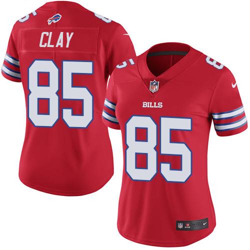Nike Bills #85 Charles Clay Red Women's Stitched NFL Limited Rush Jersey