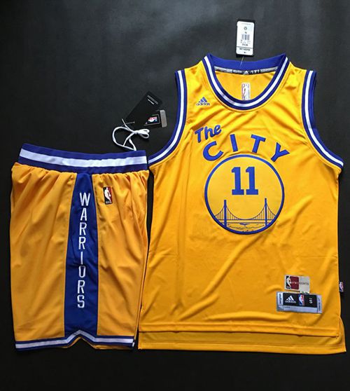 Warriors #11 Klay Thompson Gold Throwback The City A Set Stitched NBA Jersey