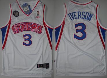 NBA Philadelphia 76ers 3 Allen Iverson White 10th Soul Swingman Jersey
