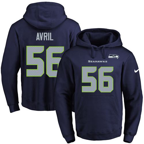 Nike Seahawks #56 Cliff Avril Navy Blue Name & Number Pullover NFL Hoodie