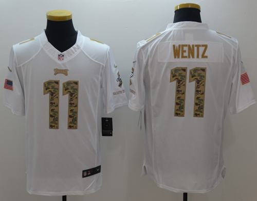 Nike Eagles #11 Carson Wentz White Men's Stitched NFL Limited Salute to Service Jersey