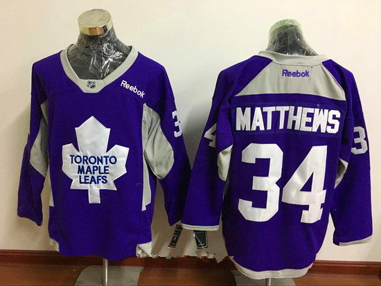 Men's Toronto Maple Leafs #34 Auston Matthews Purple Practice Fashion Stitched NHL Reebok Hockey Jersey