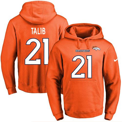 Nike Broncos #21 Aqib Talib Orange Name & Number Pullover NFL Hoodie