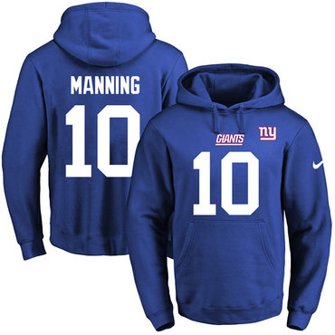 Nike Giants #10 Eli Manning Royal Blue Name & Number Pullover NFL Hoodie