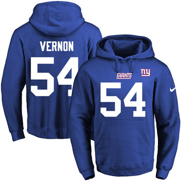 Nike Giants #54 Olivier Vernon Royal Blue Name & Number Pullover NFL Hoodie