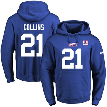 Nike Giants #21 Landon Collins Royal Blue Name & Number Pullover NFL Hoodie