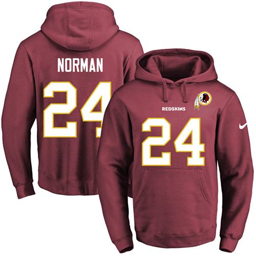 Nike Redskins #24 Josh Norman Burgundy Red Name & Number Pullover NFL Hoodie