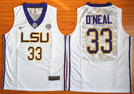 Men's LSU Tigers #33 Shaquille O'Neal White College Basketball Nike Jersey