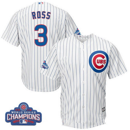 Youth Chicago Cubs #3 David Ross Majestic White Home 2016 World Series Champions Team Logo Patch Player Jersey