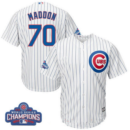 Youth Chicago Cubs #70 Joe Maddon Majestic White Home 2016 World Series Champions Team Logo Patch Jersey