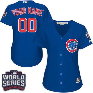 Women's Majestic Chicago Cubs Customized Authentic Royal Blue Alternate 2016 World Series Bound Cool Base MLB Jersey