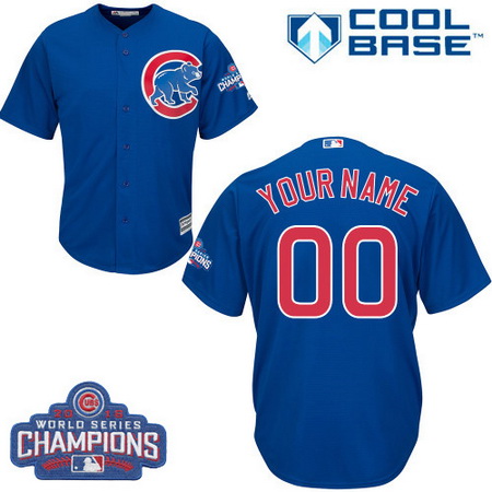 Youth Chicago Cubs Custom Royal Blue 2016 World Series Champions Majestic Cool Base MLB Jersey