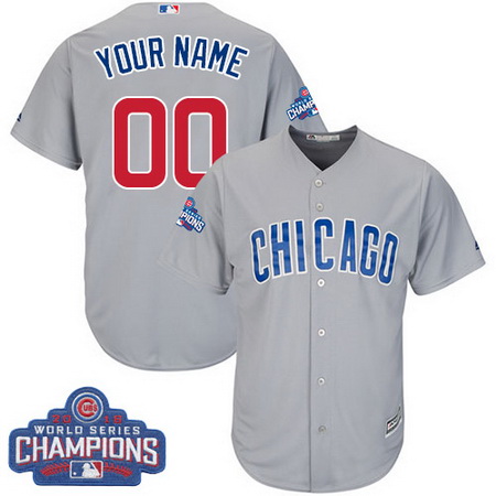Youth Chicago Cubs Custom Gray Road 2016 World Series Champions Majestic Cool Base MLB Jersey