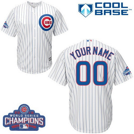 Youth Chicago Cubs Custom White Home 2016 World Series Champions Majestic Cool Base MLB Jersey