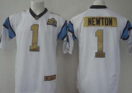 Men's Carolina Panthers #1 Cam Newton White Super Bowl 50th Anniversary 2016 NFL Nike Elite Jersey