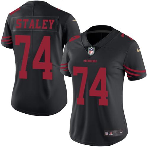 Nike 49ers #74 Joe Staley Black Women's Stitched NFL Limited Rush Jersey