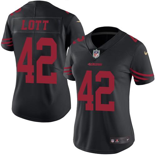 Nike 49ers #42 Ronnie Lott Black Women's Stitched NFL Limited Rush Jersey