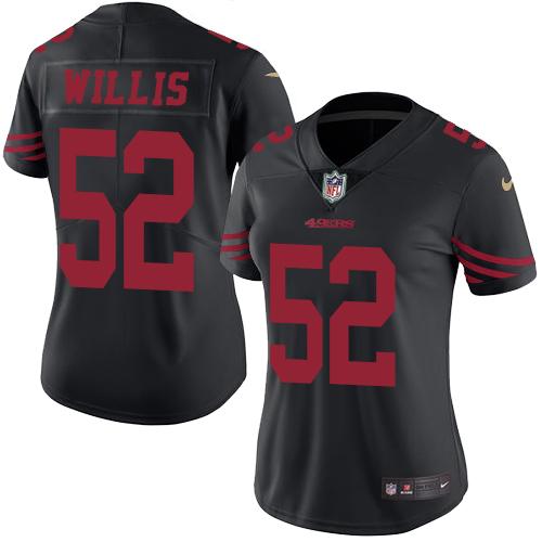 Nike 49ers #52 Patrick Willis Black Women's Stitched NFL Limited Rush Jersey