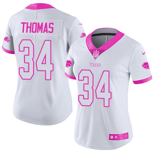 Nike Bills #34 Thurman Thomas White Pink Women's Stitched NFL Limited Rush Fashion Jersey